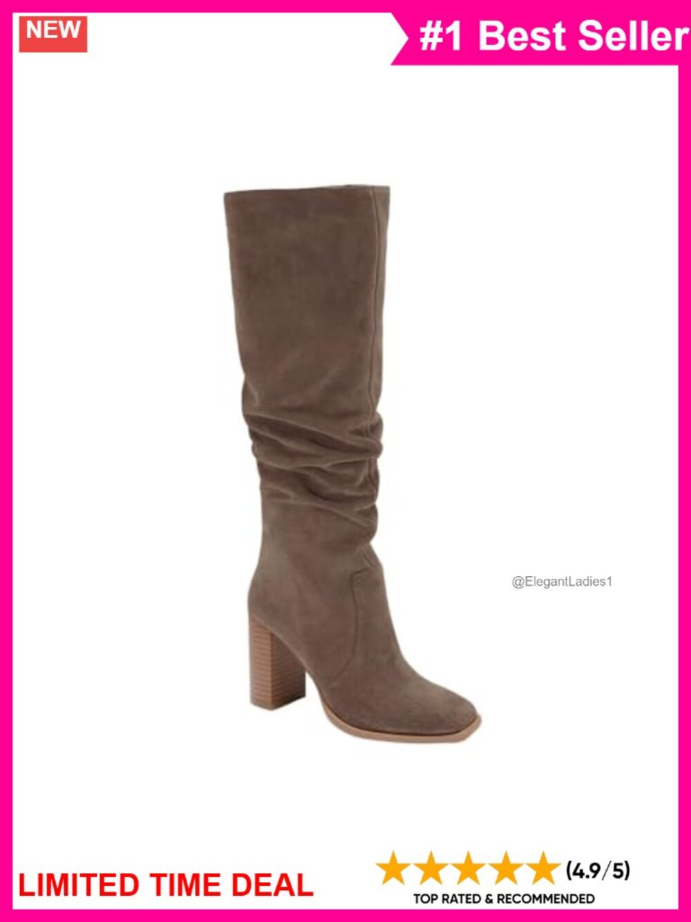 Womens Knee High Boots Faux Suede Chunky Block Heel Square Toe Wide Calf